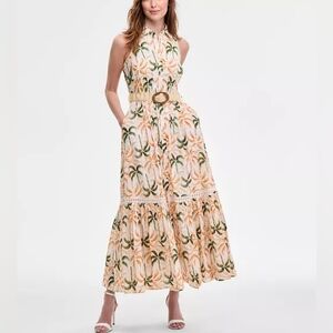 *NWT* Taylor Palm Tree Rafia Belted Maxi Sundress Women's Size 6